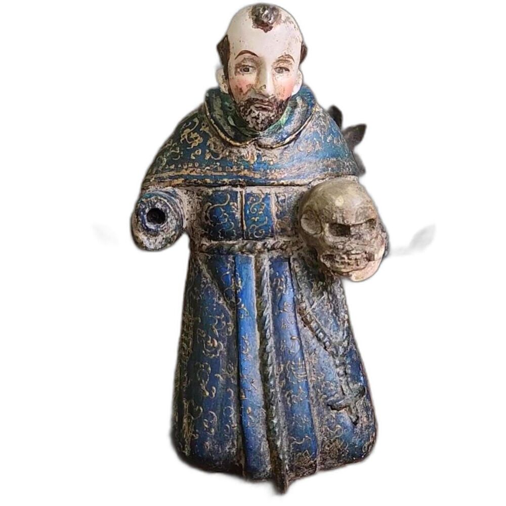 Saint Francis Sculpture, Handcarved Wood, Devotional Figurine Antique 1700s - Picture 11 of 16